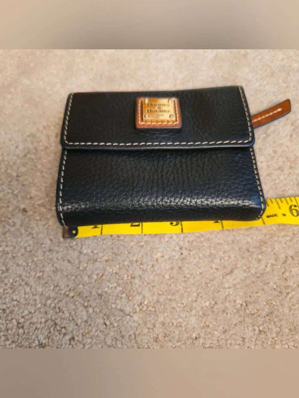 Dooney & Bourke Pebble Grain Leather Small Flap Wallet / Black / 4” x 4.5”